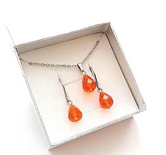 Sady šperkov - Sada brúsené kvapky 8x10 mm + oceľ (oranžová) - 16100226_