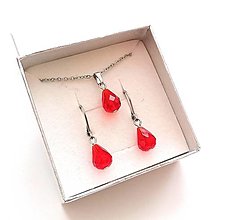 Sady šperkov - Sada brúsené kvapky 8x10 mm + oceľ (červená) - 16100229_