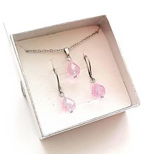 Sady šperkov - Sada brúsené kvapky 8x10 mm + oceľ (ružová svetlá) - 16100261_