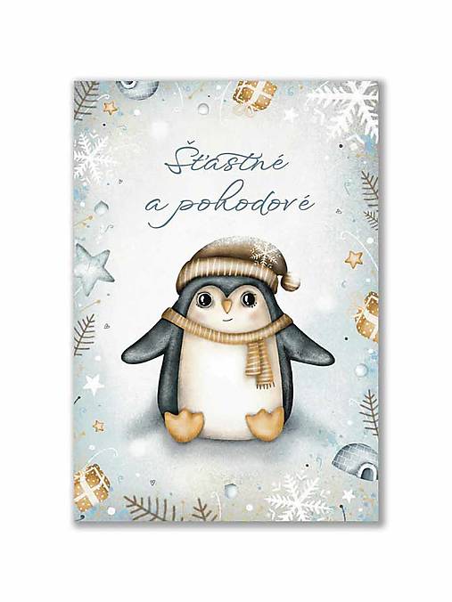 Vianočný pozdrav s tučniakom - Šťastné a pohodové