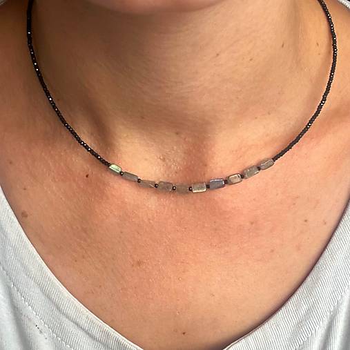 Luxury Labradorite Spinel Necklace Stainless Steel / Náhrdelník Labradorit, spinel, oceľA101