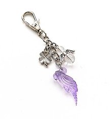 Kľúčenky - Kľúčenka "papagáj" s anjelikom (fialová) - 16104789_