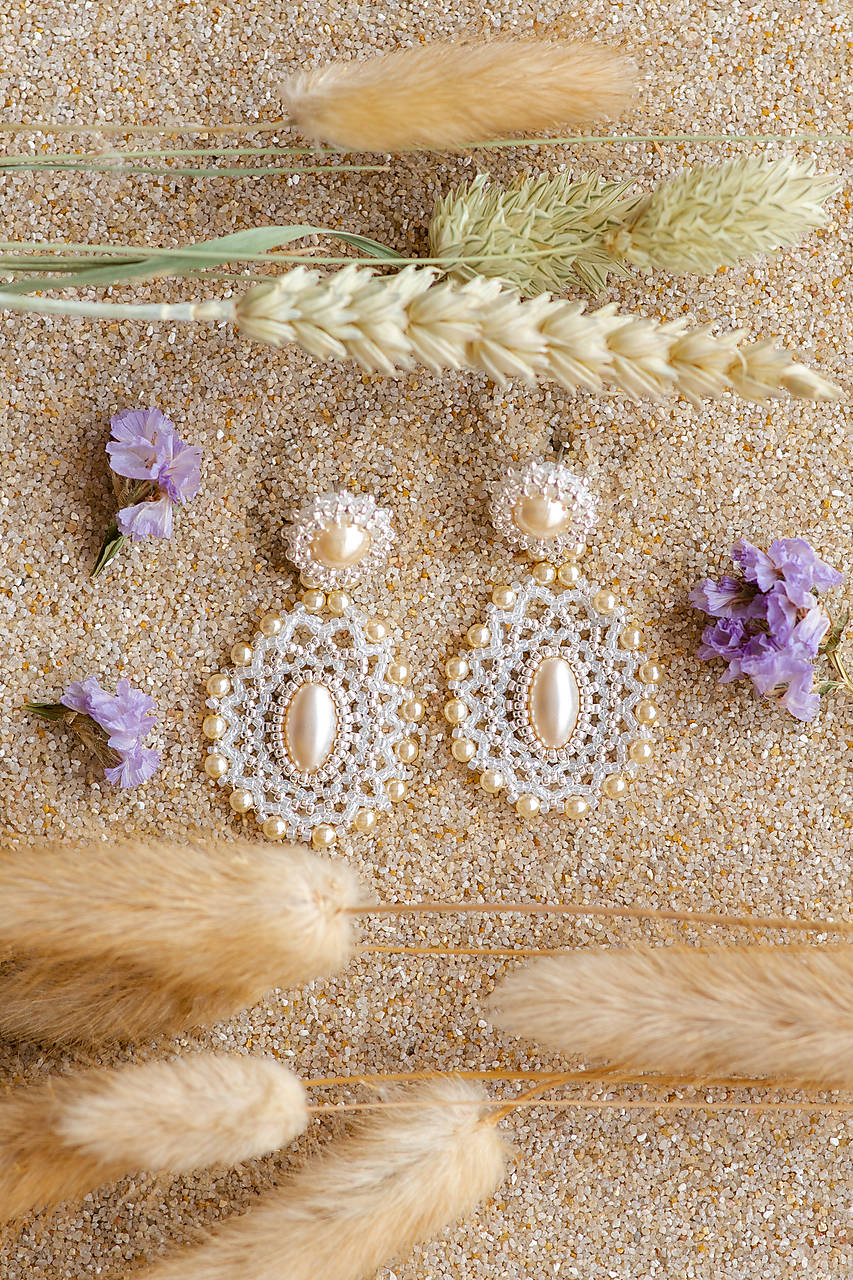 Čipkované perly - náušnice 