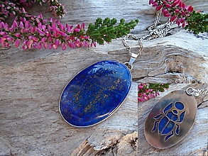 Náhrdelníky - Strieborný prívesok Ag925 Lapis Lazuli Skarabeus - 16101524_