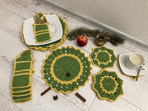 Úžitkový textil - prestieranie "háčkované" ZELENO-ŽLTé" - 16104124_