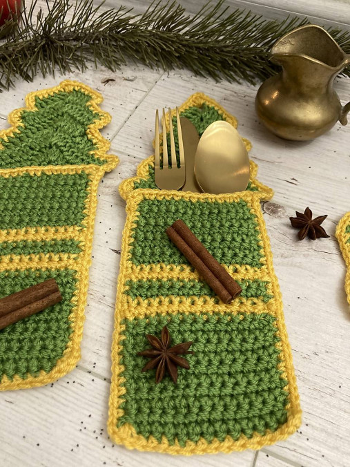Úžitkový textil - príborníky a podšálky zeleno/žlté - 16104440_