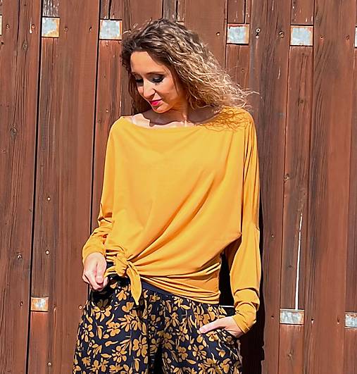 Topy, tričká, tielka - Oversize hořčice netopýří tunika dlouhý rukáv - 16105680_