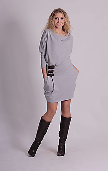 Šaty - Krátké šaty s pásky - šedá melanž - 16106055_
