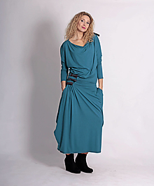 Šaty - Petrolejové dlouhé šaty s pásky - 16106168_