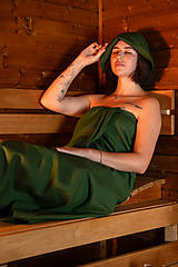 Úžitkový textil - Ľanova osuška do sauny Spring (Tmavo zelená farba) - 16107401_