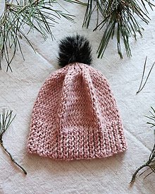 Čiapky, čelenky, klobúky - Ručne pletená ružová čiapka s vlnou - 16107984_