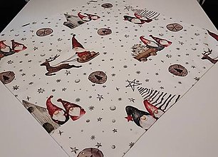 Úžitkový textil - Vianočný obrus,,trpaslíci na béžovej" - 16111516_