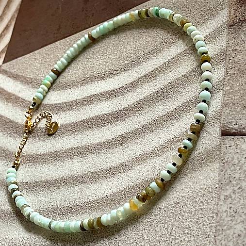 Luxury Blue Peru Opal Spinel Necklace Stainless Steel / Náhrdelník Peru opál, spinel, oceľ A101