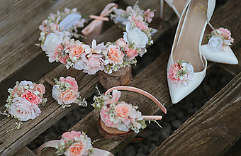 Ozdoby do vlasov - Kvetinový romantický svadobný set ružovo-lososový - 16109799_
