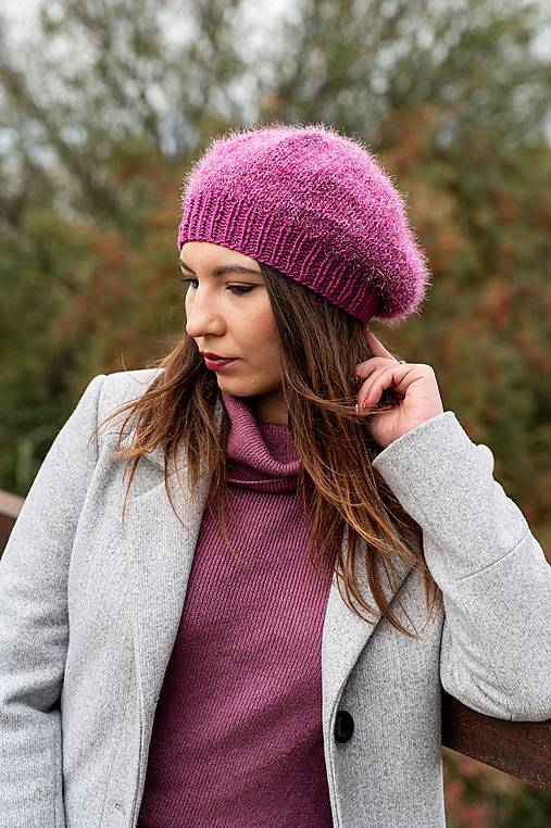 Čiapky, čelenky, klobúky - Baretka vianočná- tmavoružová - 16111878_