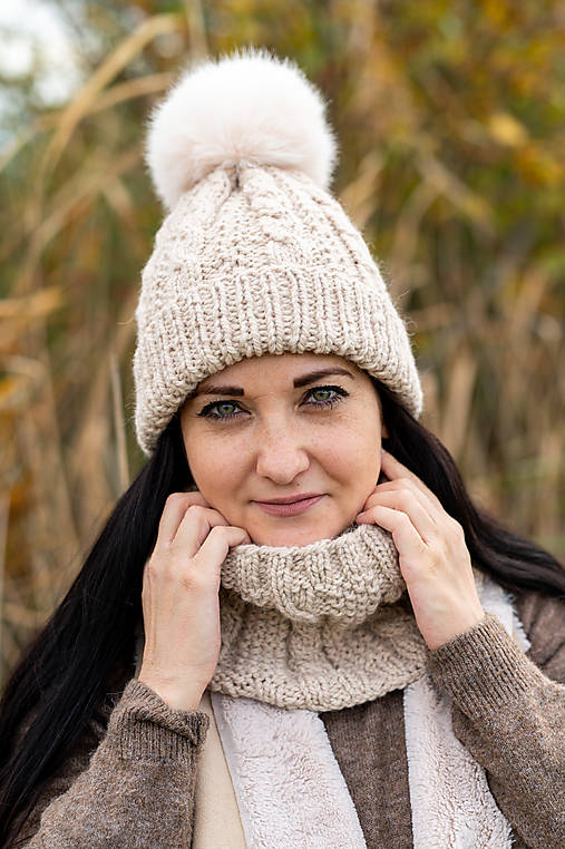 Čiapky, čelenky, klobúky - Set béžový  - 16112027_