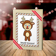 Papiernictvo - Vianočná pohľadnica detské kostýmy - sobík (sladký pásik) - 16111430_