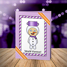 Papiernictvo - Vianočná pohľadnica detské kostýmy - snehuliak (sladký pásik) - 16111452_