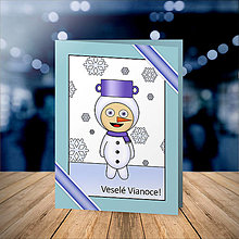 Papiernictvo - Vianočná pohľadnica detské kostýmy - snehuliak (vločky) - 16111464_