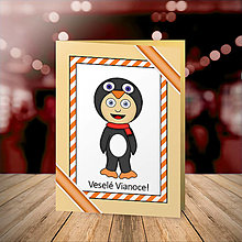 Papiernictvo - Vianočná pohľadnica detské kostýmy - tučniak (sladký pásik) - 16111465_
