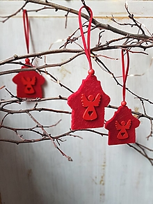Dekorácie - Vianočné ozdoby- domčeky červené - 16116462_