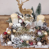 Svietidlá - Vianočný svietnik, sviatočný aranžmán, zlatý jelenček - 16113448_