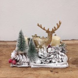 Svietidlá - Vianočný svietnik, sviatočný aranžmán, zlatý jelenček - 16113450_
