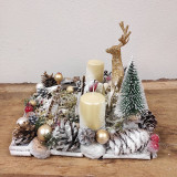 Svietidlá - Vianočný svietnik, sviatočný aranžmán, zlatý jelenček - 16113451_