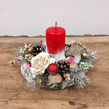Svietidlá - Vianočný svietnik, sviatočný aranžmán, vianočná dekorácia na stôl - 16114505_