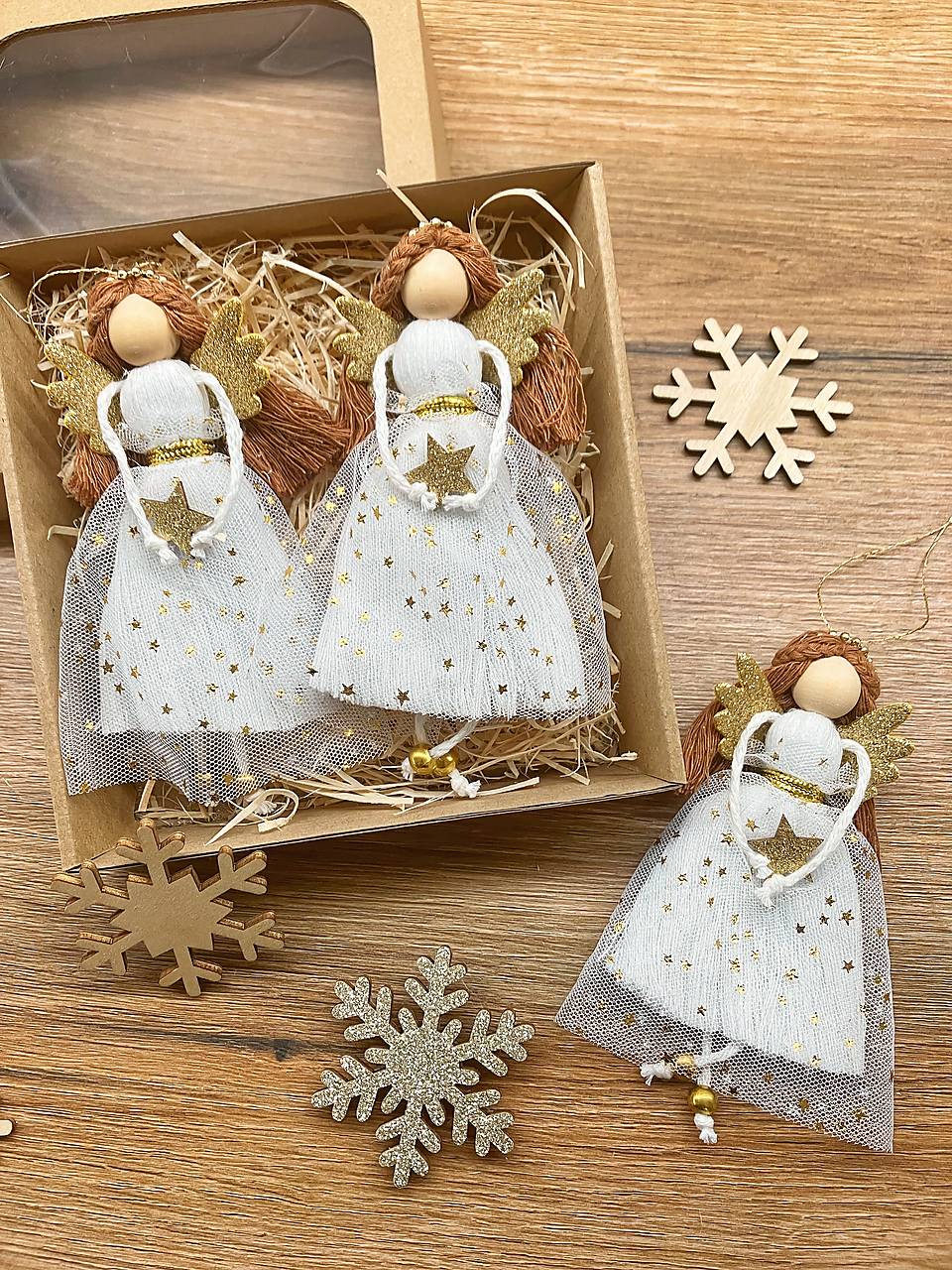 Sada 3 ks vianočných macramé anjelov 