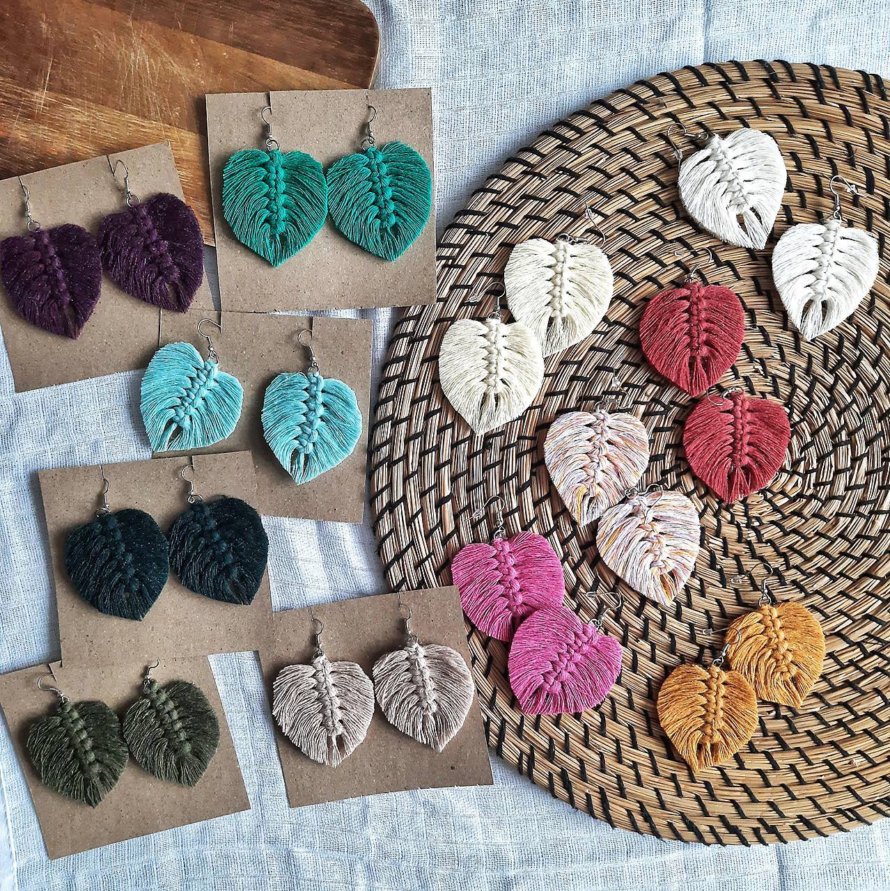 Macramé náušnice Listy