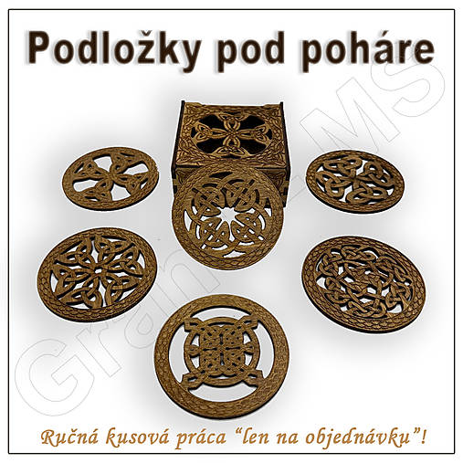 Príbory, varešky, pomôcky - Drevené podložky pod poháre s boxom - vzor B - 16114944_