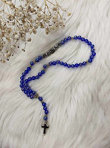 Náhrdelníky - Ruženec tmavo modrý s menom na krst, prijímanie 010 - 16114688_