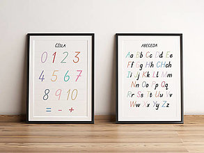 Papier - Plagáty Montessori do detkej izby - abeceda a čísla (Pestrofarebná pastelové farby) - 16113273_