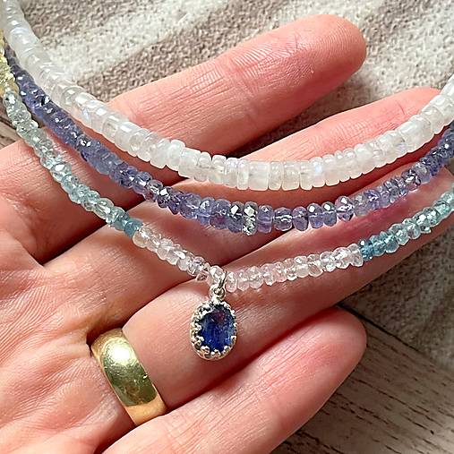 Luxury Natural Tanzanite Rondelle Necklace AG925 / Náhrdelník prírodný tanzanit rondelky A101