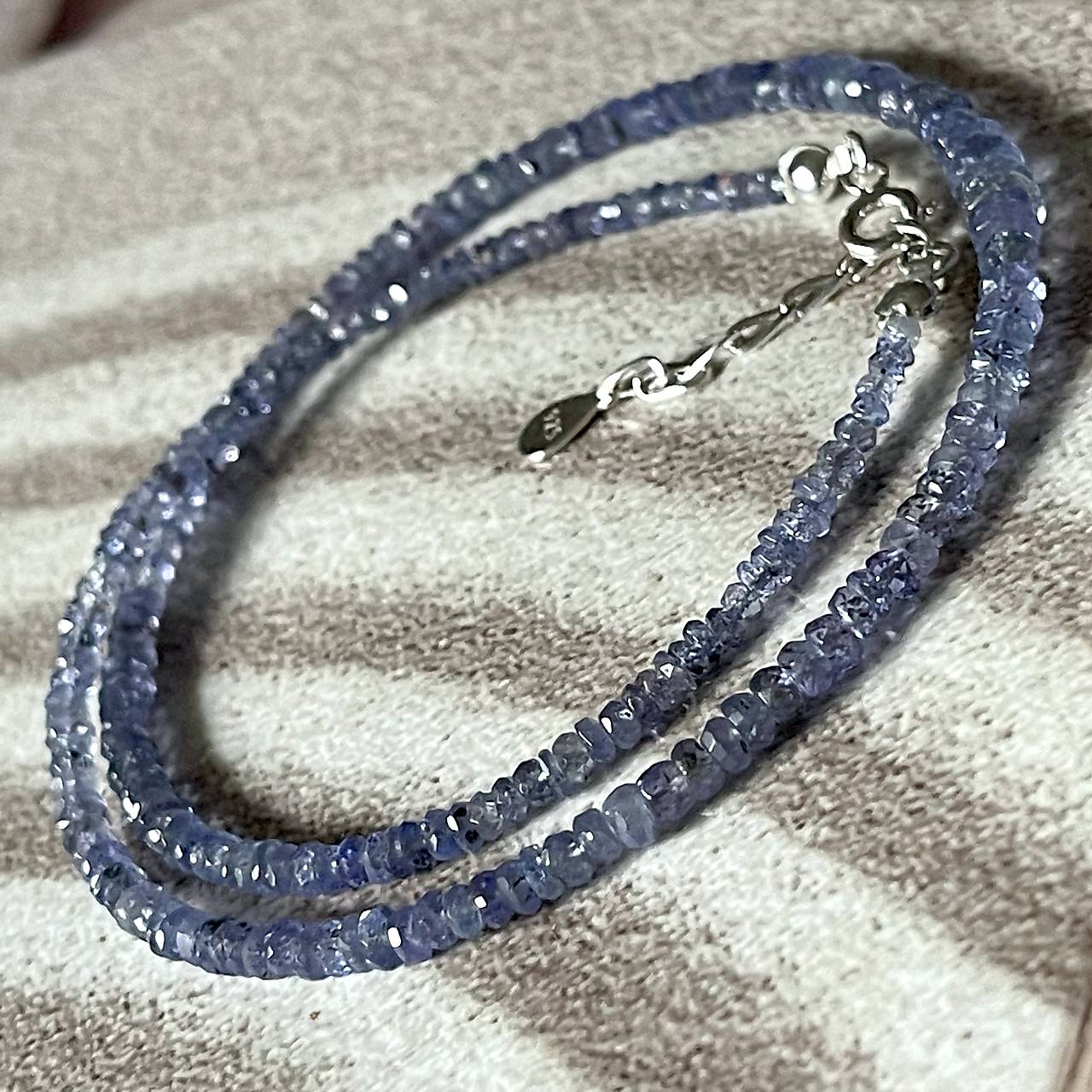 Luxury Natural Tanzanite Rondelle Necklace AG925 / Náhrdelník prírodný tanzanit rondelky A101