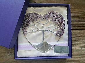 Dekorácie - Strom života srdce 25cm  (Strieborná Ametyst) - 16117815_
