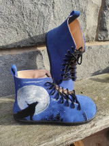 Ponožky, pančuchy, obuv - Modré barefoot topánočky maľované s vlkom - 16121265_