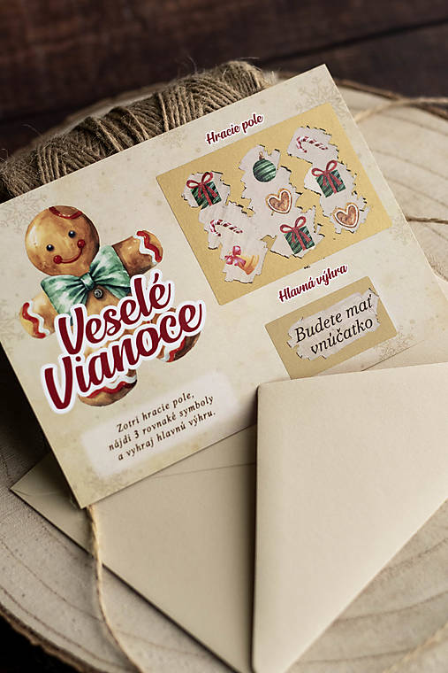 Papiernictvo - "Veselé Vianoce " stierací žreb - Hnedá (Tmavokrémová obálka (bez žrebu)) - 16120114_