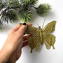 Polotovary - Vianočný zlatý motýľ - štipec - 16cmx11cm - 1ks - 16117105_
