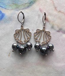 Náušnice - Citrín, jantár, krištáľ, riečna perla- náušnice  zapínacie (Riečne perly na lastúrke) - 16122253_