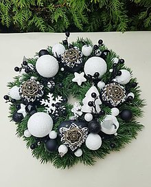 Dekorácie - Vianočný veniec na dvere čierno-biely 30 cm - 16122626_