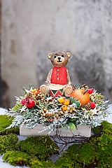 Dekorácie - Vianočný aranžmán - Medvedík s bubienkom - 16124185_