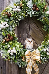 Dekorácie - Vianočný veniec - Biela sova - 16124719_