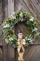 Dekorácie - Vianočný veniec - Biela sova - 16124721_