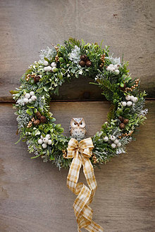 Dekorácie - Vianočný veniec - Biela sova - 16124735_