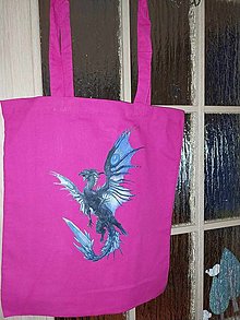 Nákupné tašky - Tenšia nákupná bavlnená taška s dlhými ušami (Fuchsiová - modrý drak) - 16124493_