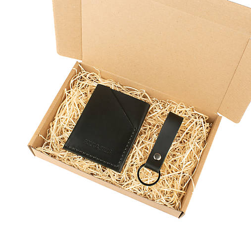 Darčekový set kožená peňaženka Forester + kľúčenka (Black)