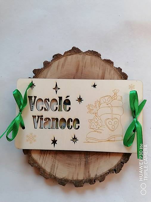Papiernictvo - Vianočna drevena obálka_ Veselé Vianoce _ čizmicka_rôzne farby stuhy - 16122362_