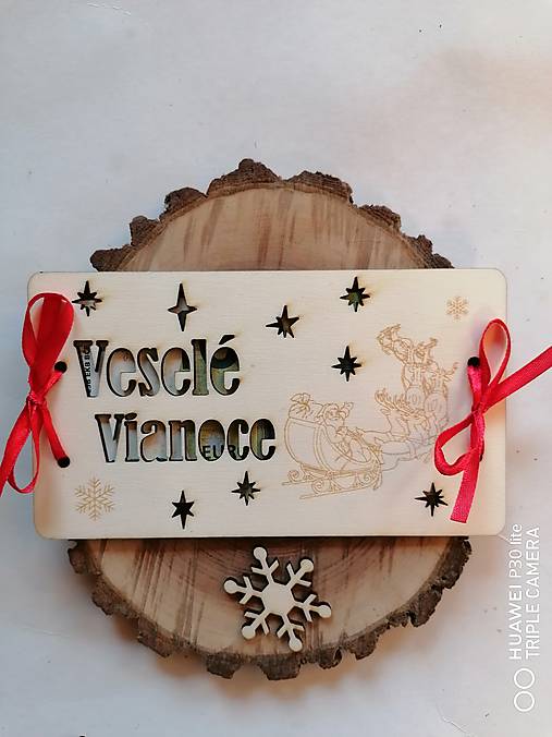 Papiernictvo - Vianočna drevena obálka_ Veselé Vianoce _ sane so sobmi_rôzne farby stuhy - 16122761_